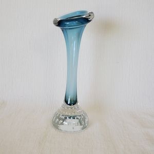 Vintage MCM Blown Glass Vase Controlled Bubbles Clear Base Aseda Sweden